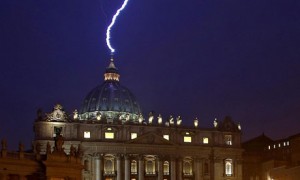 The same day Pope Benedict XVI announced his resignation, lightning struck St. Peter's Basilica in the Vatican.